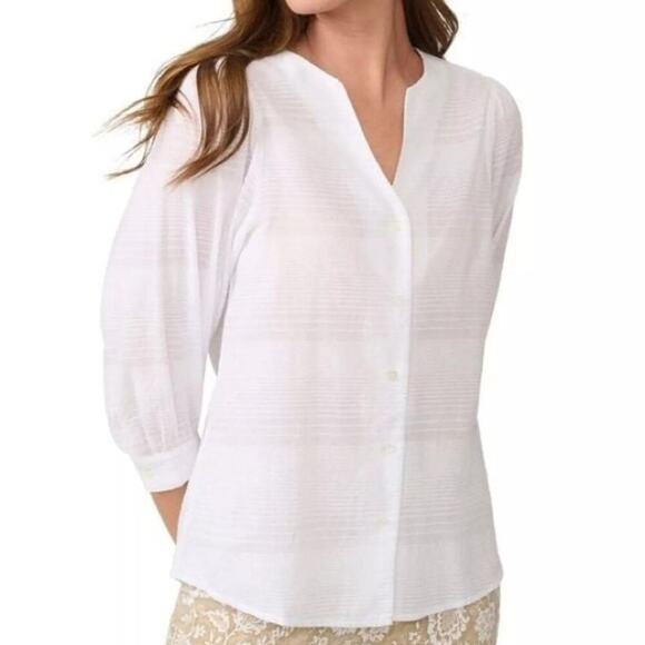 J. McLaughlin Women's White Button Textured Balloon Sleeve Blouse Top Size XL - Picture 1 of 10